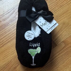 Black Slippers with Green & Red Cocktail Embroidery